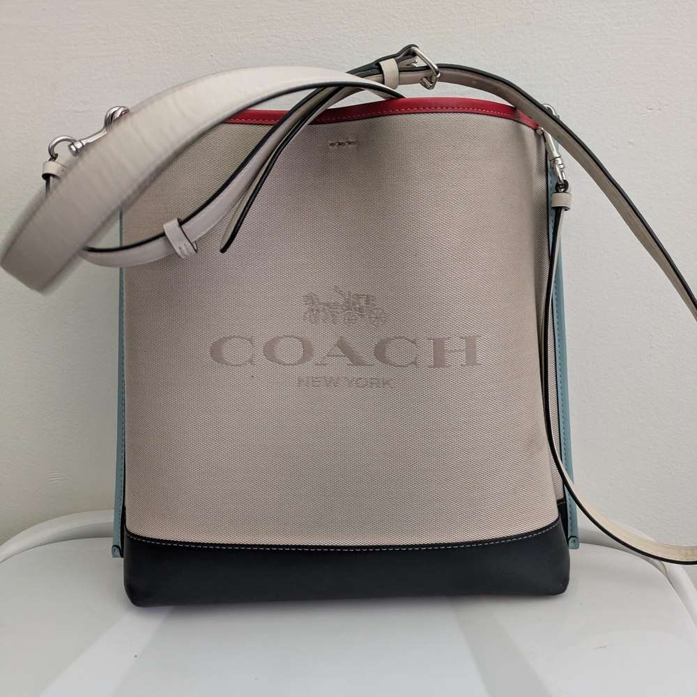 Coach Beige and Black Canvas Crossbody Bag